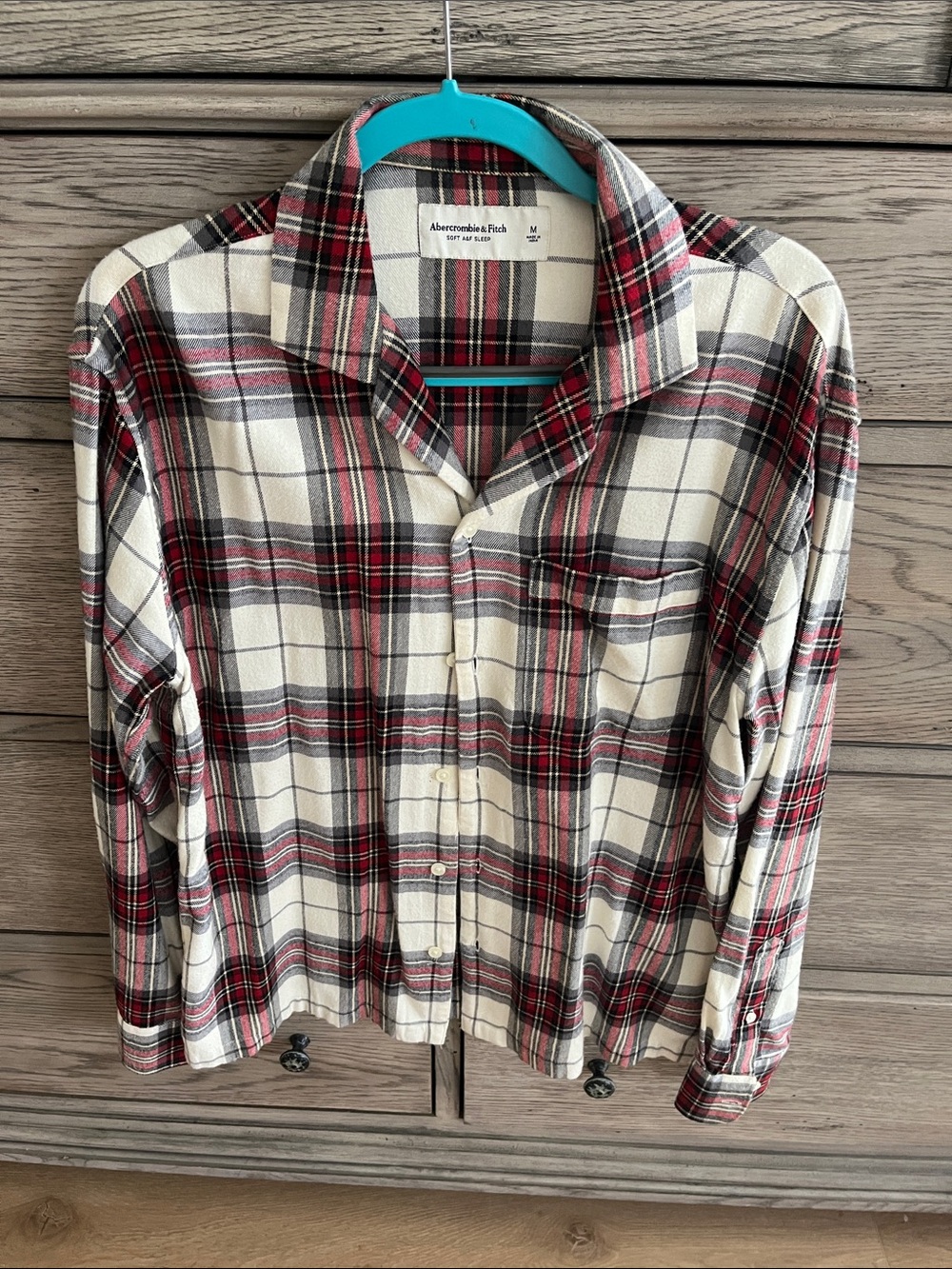 Abercrombie & Fitch Men's Red and Cream Plaid Button-Down Shirt
